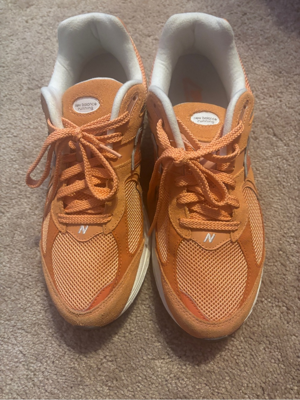 New Balance Orange & White Suede Athletic Sneakers